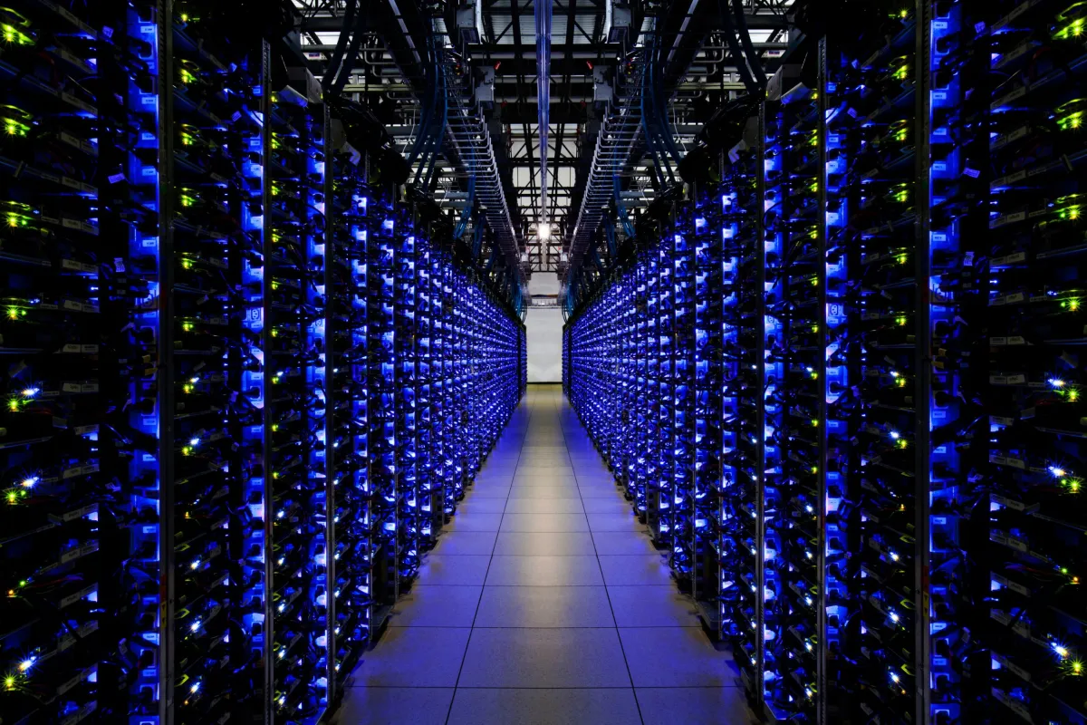 Rows of servers processing data transformation workloads